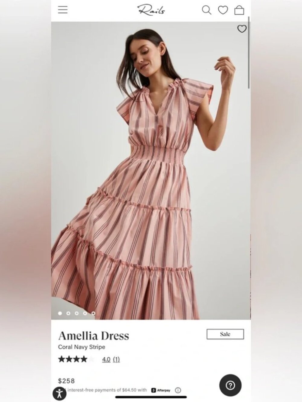 Womens Rails Amelia Coral Pink Navy (Item- 218) Stripe Poplin Midi Dress XS